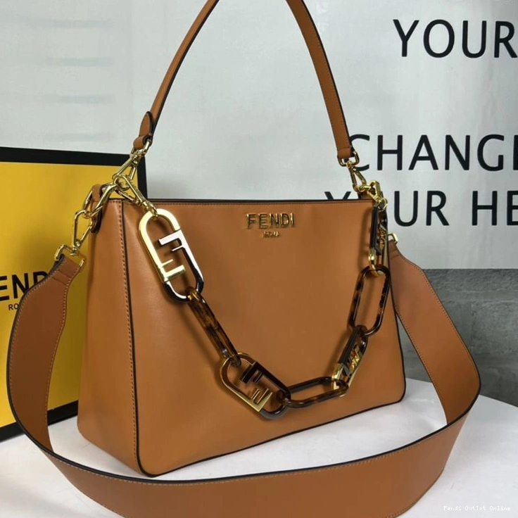 Cheap Fendi Shoulder Leather In Zip Brown Calf Bag O'Lock 0709